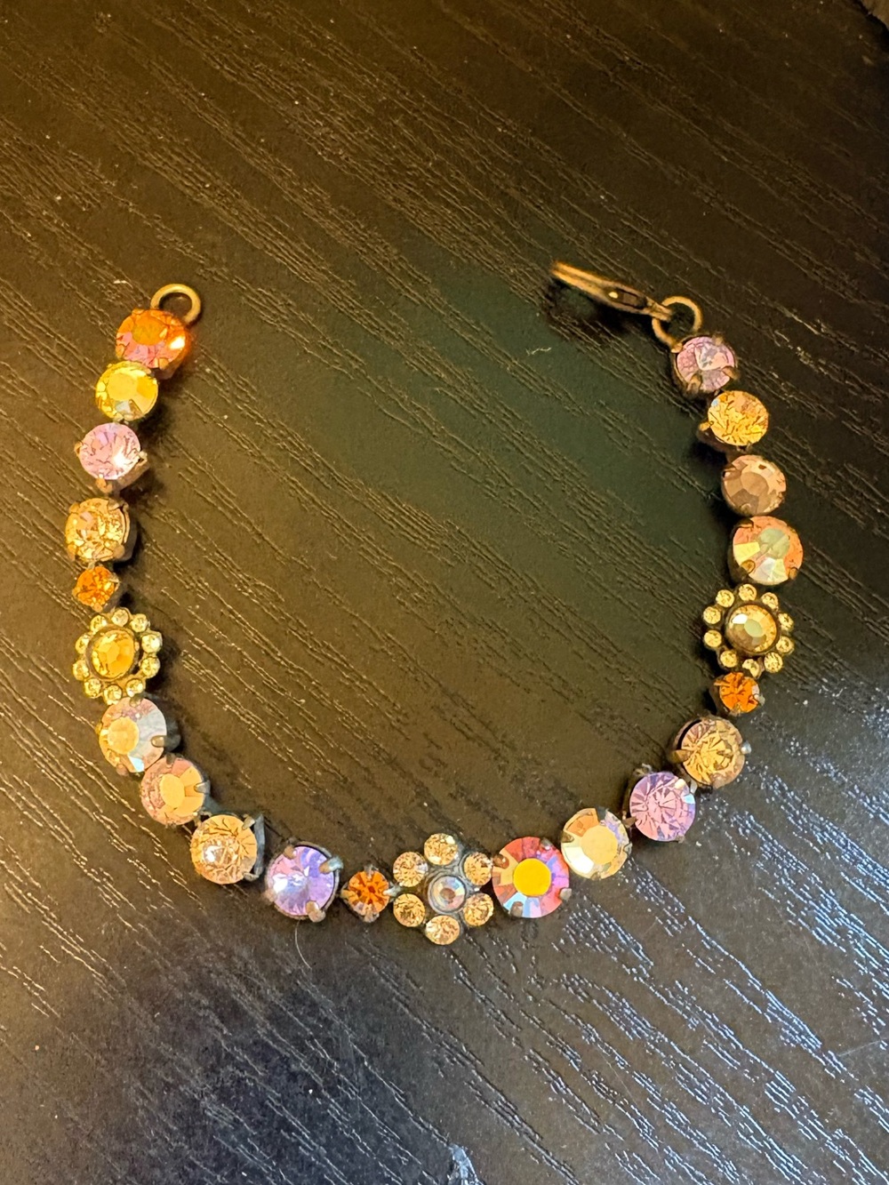 sorrelli tennis bracelet crystal rhinestone pink orange brass 7” sparkly vintage